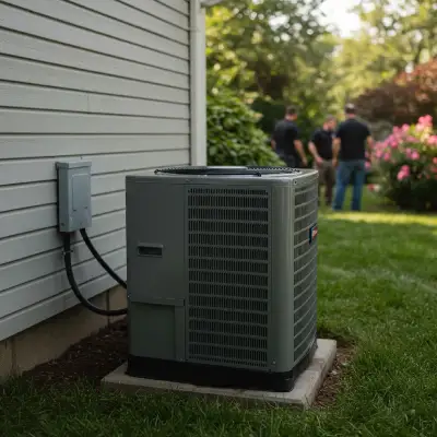 A modern, efficient HVAC unit in a clean utility room.